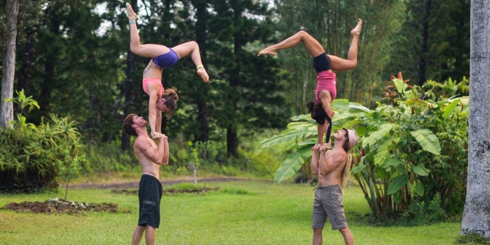 Hand-to-hand acrobatics outdoors